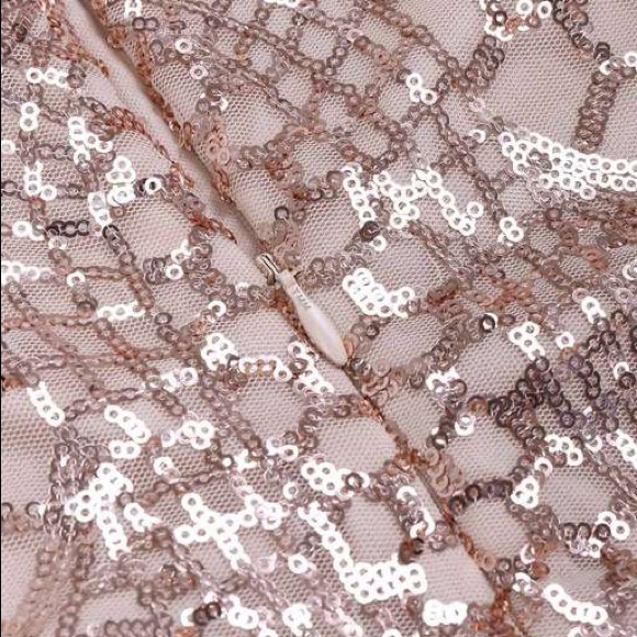 ROSE GOLD SEQUIN ILLUSION MAXI DRESS - Picture 2 of 5